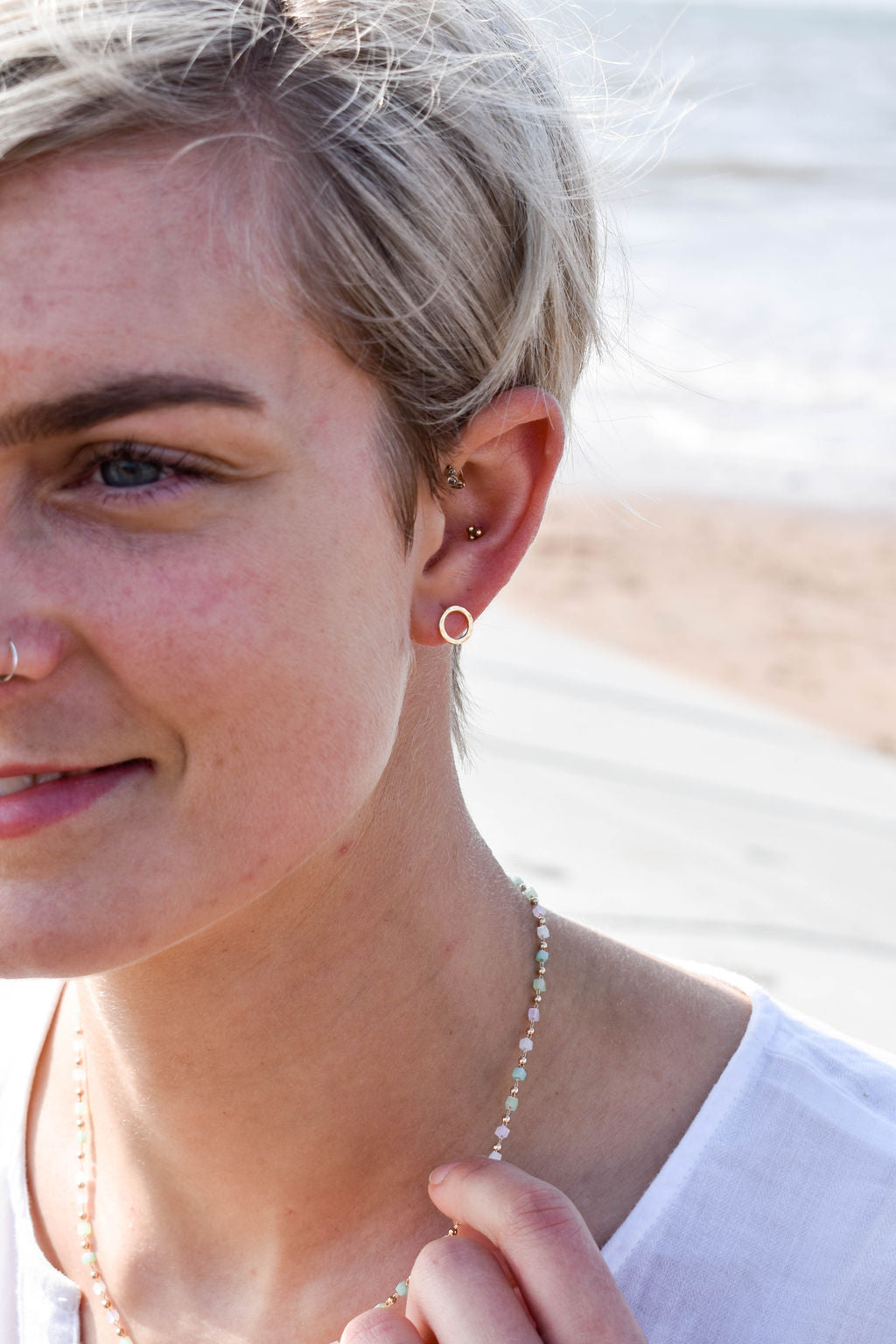 Mini gold hammered circle studs