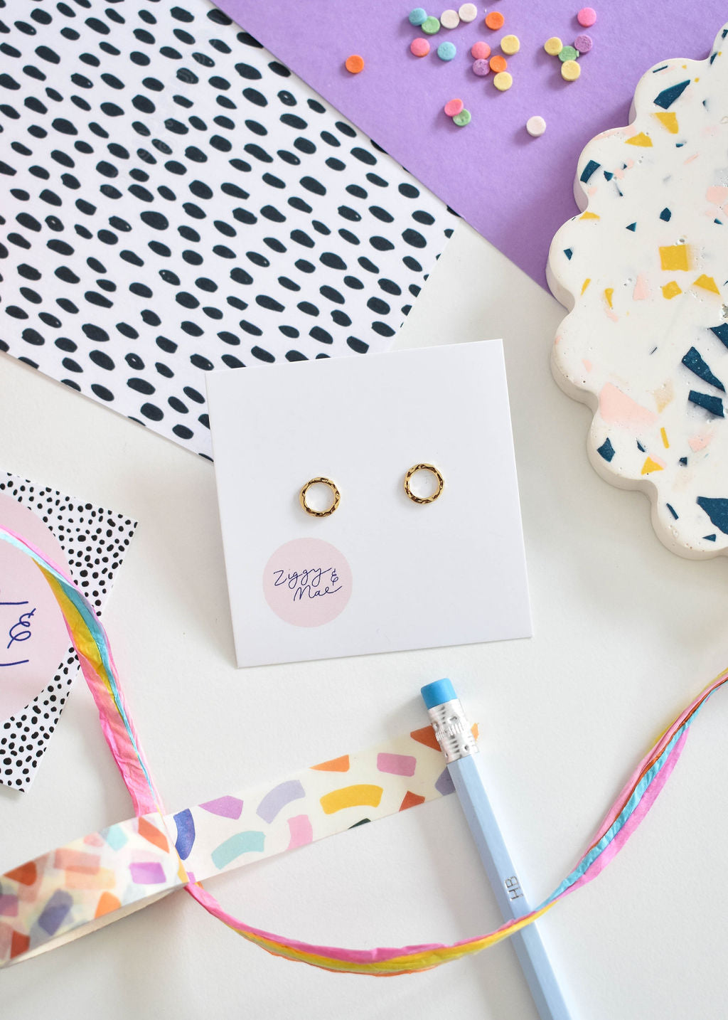 Mini gold hammered circle studs